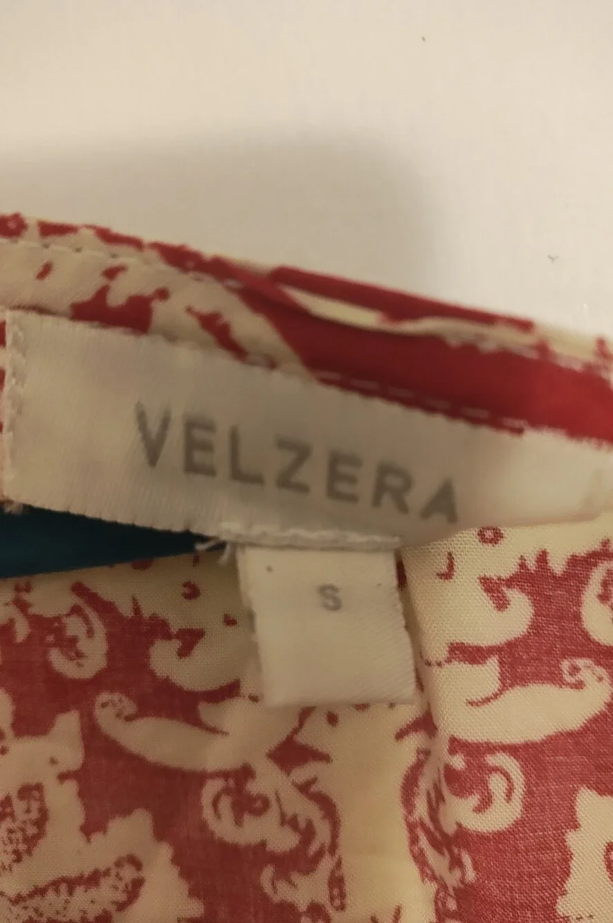 Velzera Womens S Boho Tunic Top Red Cream Bell Sleeve Pom Pom Trim